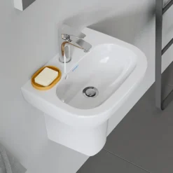 Duravit D-Code 450mm 1TH Handrinse Basin + Semi Pedestal -Modern Bath Shop 0705450000 d2