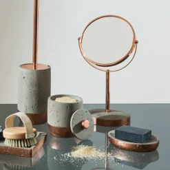 Neptune Round Swivel Bathroom Mirror - Concrete & Copper