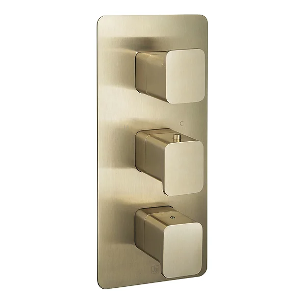 JTP Hix Brushed Brass Twin Outlet Thermostatic Concealed Shower Valve Vertical 2 JTP Hix Brushed Brass Twin Outlet Thermostatic Concealed Shower Valve Vertical - Image 2