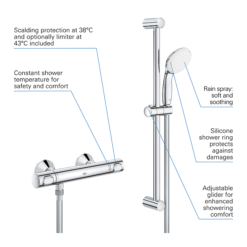 Grohe Precision Flow Thermostatic Shower Mixer 1/2" With Shower Set For Low Pressure