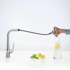 Hansgrohe Talis Select M51 Single Lever Kitchen Mixer 300 With Pull Out Spray - Stainless Steel -Modern Bath Shop 72821000 d1