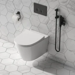 Arezzo Round Douche Shower Spray Kit With Wall Bracket And Hose Matt Black -Modern Bath Shop arzdk4mb d2