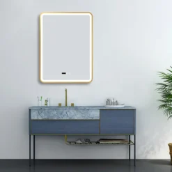 Arezzo Brushed Brass 600 X 800mm Rectangular LED Illuminated Anti-Fog Bathroom Mirror With Time Display -Modern Bath Shop arzim02bb d4
