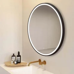 Arezzo Matt Black 800mm Round LED Illuminated Anti-Fog Bathroom Mirror -Modern Bath Shop arzim10mb d2