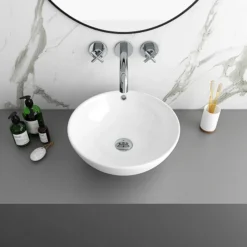 Arezzo Stone Resin Floating Basin Shelf Inc. 2 Round Basins - 1200mm Wide -Modern Bath Shop az12mwslfb1 d1