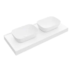 Arezzo Stone Resin Floating Basin Shelf Incl. 2 Curved Rectangular Basins - 1200mm Wide -Modern Bath Shop az12mwslfb2 n d1