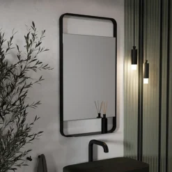 Arezzo Matt Black 550 X 1000mm Mirror With Shelf -Modern Bath Shop az55100mb d1