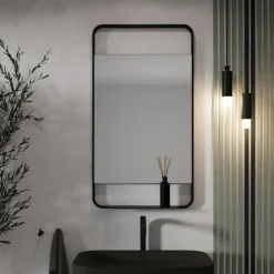 Arezzo Matt Black 550 X 1000mm Mirror With Shelf -Modern Bath Shop az55100mb d2