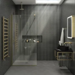 Arezzo 500 Matt Black Stone Resin Worktop With Brushed Brass Wall Mounted Frame