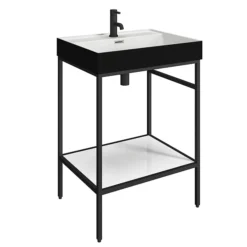 Arezzo 600 Matt Black Framed Washstand With Gloss White Open Shelf And Matt Black Basin -Modern Bath Shop az6bfpmblk d1