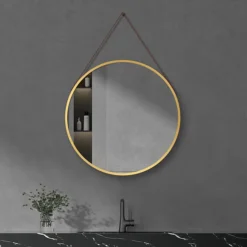 Arezzo Brushed Brass Hanging 600mm Round Bathroom Mirror -Modern Bath Shop az6hmbb d2