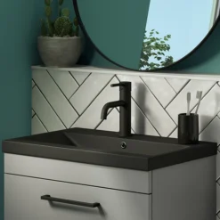 Arezzo 610 X 395mm Matt Black Rectangular Mid-Edged Inset Basin -Modern Bath Shop az6rmb d2