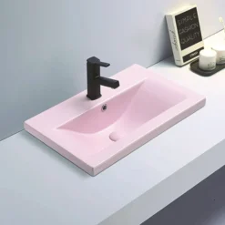 Arezzo 610 X 395mm Matt Pink Rectangular Mid-Edged Inset Basin -Modern Bath Shop az6rmp n d1