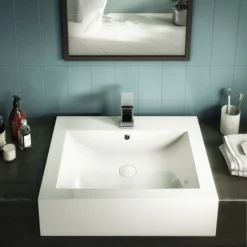 Arezzo 600mm Square Semi-Recessed Basin - Gloss White 5 Arezzo 600mm Square Semi-Recessed Basin - Gloss White -Modern Bath Shop az6sqsrgw d1