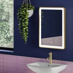 Arezzo 700 X 500mm Brushed Brass LED Touch Sensor Mirror + Anti-Fog 9 Arezzo 700 X 500mm Brushed Brass LED Touch Sensor Mirror + Anti-Fog -Modern Bath Shop az702 d2