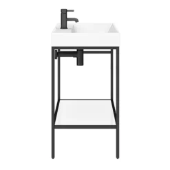 Arezzo 800 Matt Black Framed Washstand With Gloss White Open Shelf And Basin -Modern Bath Shop az8bfpm nw d2