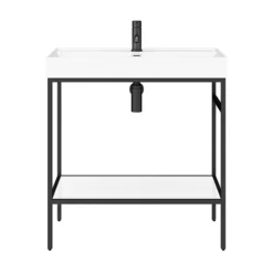 Arezzo 800 Matt Black Framed Washstand With Gloss White Open Shelf And Basin -Modern Bath Shop az8bfpm nw d3