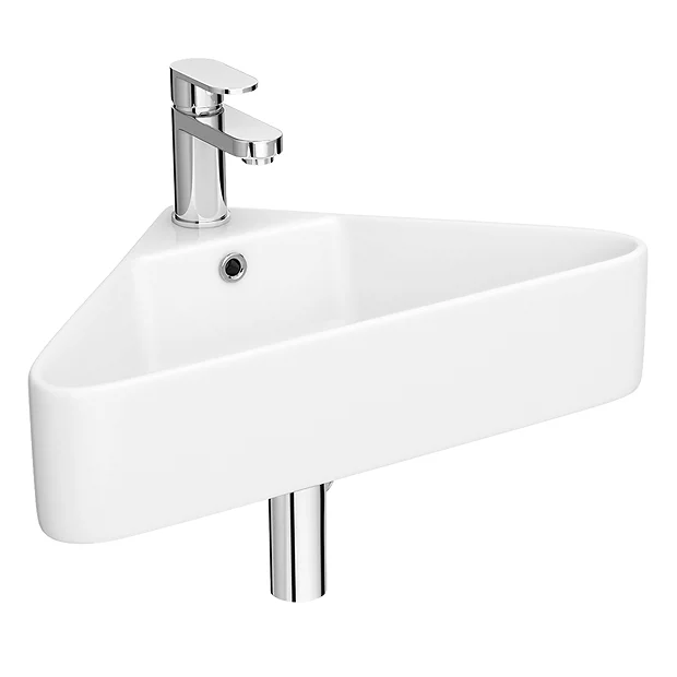 Arezzo Corner Cloakroom Basin 1TH - Gloss White 1 Arezzo Corner Cloakroom Basin 1TH - Gloss White