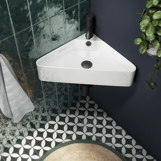 Arezzo Corner Cloakroom Basin 1TH - Gloss White 2 Arezzo Corner Cloakroom Basin 1TH - Gloss White - Image 2
