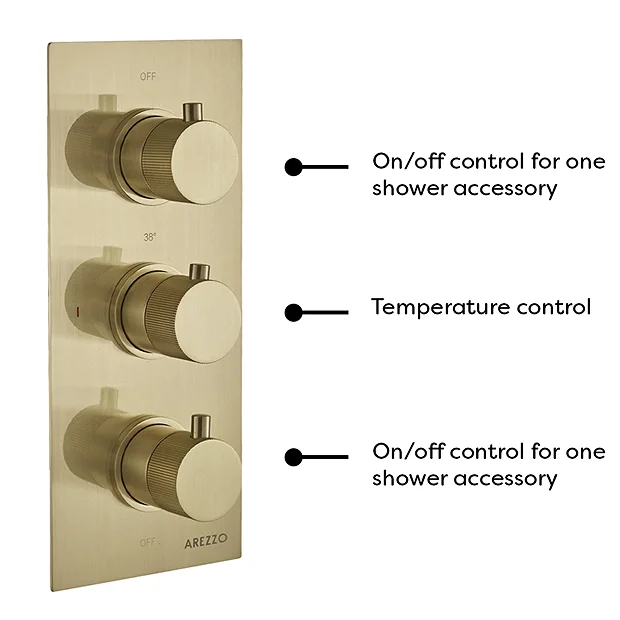 Arezzo Fluted Brushed Brass Round Thermostatic Shower Pack With Head + Handset 3 Arezzo Fluted Brushed Brass Round Thermostatic Shower Pack With Head + Handset - Image 3