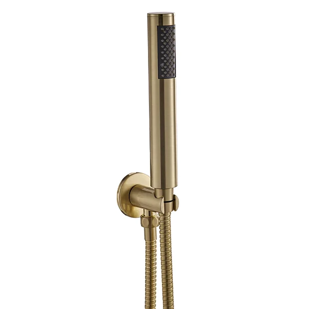 Arezzo Fluted Brushed Brass Round Thermostatic Shower Pack With Head + Handset 1 Arezzo Fluted Brushed Brass Round Thermostatic Shower Pack With Head + Handset