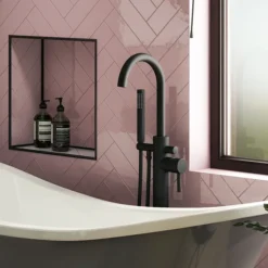 Arezzo Matt Black Freestanding Bath Tap With Shower Mixer -Modern Bath Shop azfsblk d2