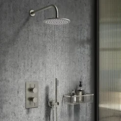 Arezzo Brushed Gunmetal Grey Round Modern Twin Concealed Shower Valve With Diverter