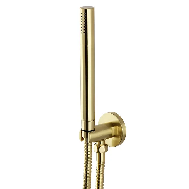 Arezzo Round Brushed Brass Push-Button Shower With Handset + 200mm Rainfall Shower Head 1 Arezzo Round Brushed Brass Push-Button Shower With Handset + 200mm Rainfall Shower Head