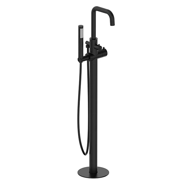 Arezzo Round Thermostatic Floor Mounted Freestanding Bath Shower Mixer Matt Black 2 Arezzo Round Thermostatic Floor Mounted Freestanding Bath Shower Mixer Matt Black - Image 2