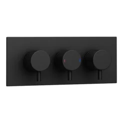 Arezzo Matt Black Round Concealed Triple Shower Valve With Fixed Head + 4 Body Jets -Modern Bath Shop azrdtsv4bjd2