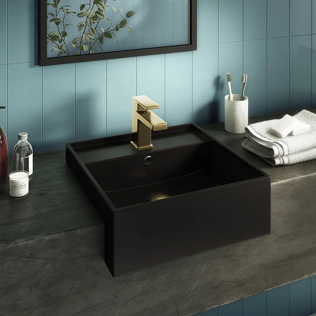 Arezzo 410mm Square Semi-Recessed Basin - Matt Black 2 Arezzo 410mm Square Semi-Recessed Basin - Matt Black - Image 2