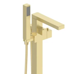 Arezzo Square Thermostatic Floor Mounted Freestanding Bath Shower Mixer Brushed Brass -Modern Bath Shop azsqtfstbb1 d1