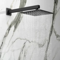 Arezzo Matt Black Square Concealed Triple Shower Valve With Fixed Head + 4 Body Jets -Modern Bath Shop azsqtsv4bjd1