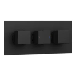 Arezzo Matt Black Square Concealed Triple Shower Valve With Fixed Head + 4 Body Jets -Modern Bath Shop azsqtsv4bjd2