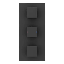 Arezzo Matt Black Square Concealed Triple Shower Valve With Fixed Head + 4 Body Jets
