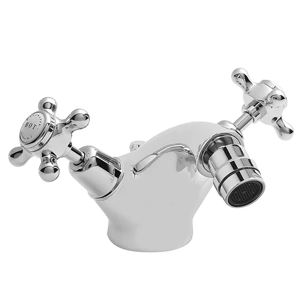 Bayswater White Crosshead Domed Collar Mono Bidet Mixer + Pop-Up Waste 1 Bayswater White Crosshead Domed Collar Mono Bidet Mixer + Pop-Up Waste