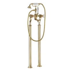 Crosswater Belgravia Unlacquered Brass Crosshead Floor Mounted Freestanding Bath Shower Mixer