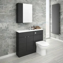 Brooklyn 600mm Bathroom Mirror & Fascia Cabinet - Black -Modern Bath Shop brooklynbathroommirrorfasciacabinetblack600mmd1