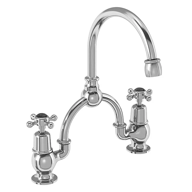 Burlington Claremont Black 2TH Bridge Curved Spout Basin Mixer (230mm Centers) 1 Burlington Claremont Black 2TH Bridge Curved Spout Basin Mixer (230mm Centers)