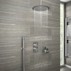 Cruze Twin Shower Valve Inc. Outlet Elbow, Handset & Ultra Thin Head With Vertical Arm -Modern Bath Shop crzpk002 l