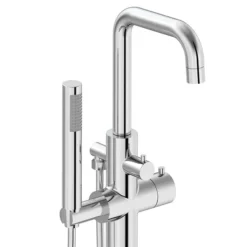 Cruze Round Thermostatic Floor Mounted Freestanding Bath Shower Mixer Chrome -Modern Bath Shop crzrdtfst1 d1
