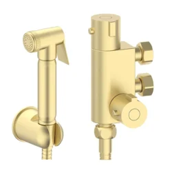 Arezzo Round Douche Thermostatic Bar Valve With Shower Spray Kit Brushed Brass -Modern Bath Shop dbvskbb l