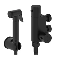Arezzo Round Douche Thermostatic Bar Valve With Shower Spray Kit Matt Black -Modern Bath Shop dbvskmb l