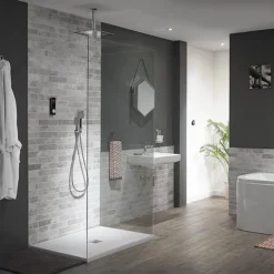 Triton HOME Digital Mixer Shower Pumped All-in-One With Square Fixed Head & Outlet Elbow Handset Holder (Low Pressure Gravity) -Modern Bath Shop homdmchhsqm d1