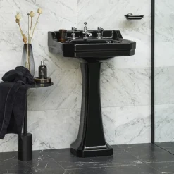 Burlington Jet Black Edwardian 56cm Basin With Standard Pedestal -Modern Bath Shop jeted1th d2