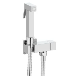 Milan Square Douche Shower Spray Kit With Bar Shut-Off Valve And Hose Chrome