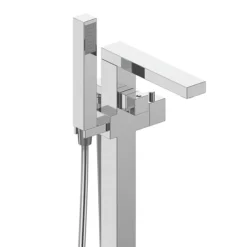 Milan Square Thermostatic Floor Mounted Freestanding Bath Shower Mixer Chrome -Modern Bath Shop milsqtfst1 d1