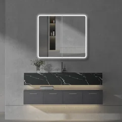 Toreno 700 X 800mm LED Illuminated 2-Door Mirror Cabinet With Motion Sensor, Shaving Socket & Anti-Fog -Modern Bath Shop mir402 d4