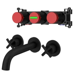 Pablo Matt Black Crosshead 3TH Basin Mixer Tap -Modern Bath Shop pab14blk d2