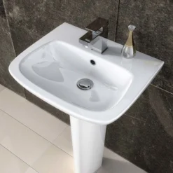Nuie Renoir Compact Basin & Full Pedestal - 1 Tap Hole -Modern Bath Shop premierrenoircompactbasinfullpedestaldetail1